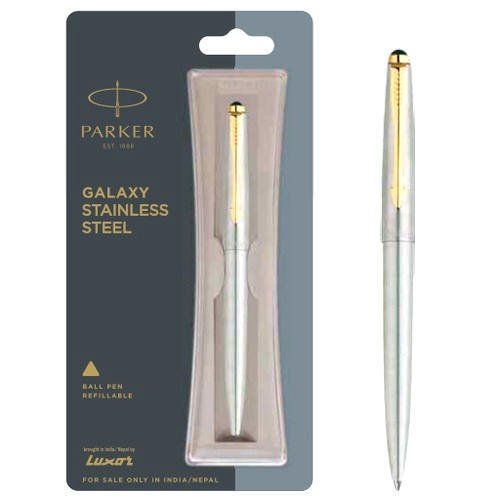 Parker Galaxy Stainless Steel Ball Pen With Gold Trim – onmob.in