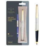 Parker Galaxy Stainless Steel Roller Ball Pen With Gold Trim